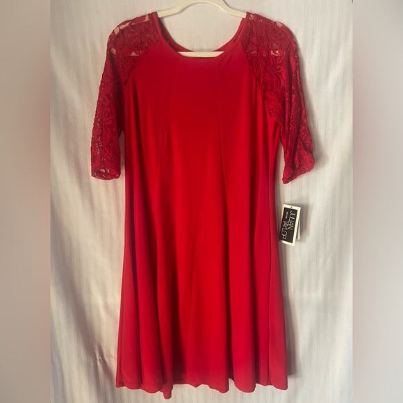 Julian Taylor New York Red Floral Lace Sleeve Dress.  NWT!!  Size 12. - Picture 1 of 11